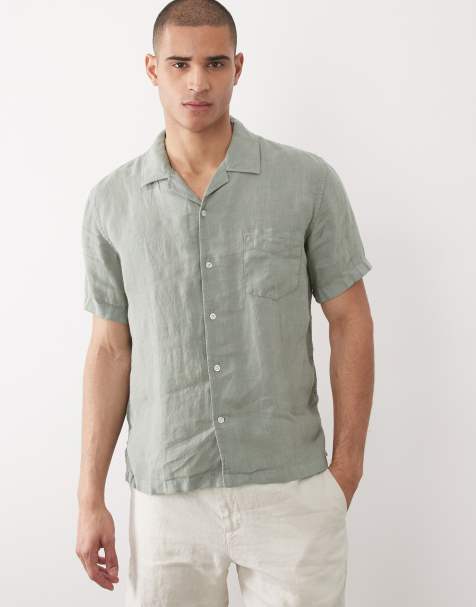 GANT garment dyed open collar linen shirt in mid grey - view 1