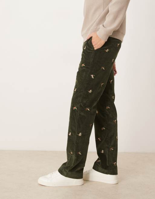 GANT - Geborduurde corduroy broek met rechte pasvorm in donkergroen, 3 van 5
