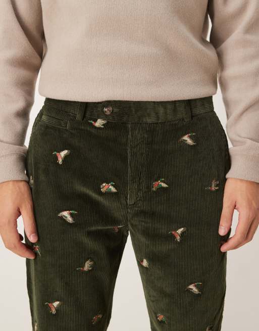 GANT - Geborduurde corduroy broek met rechte pasvorm in donkergroen, 4 van 5
