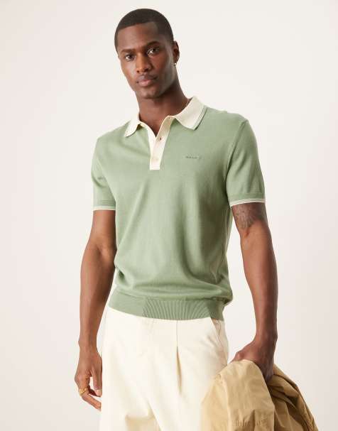 GANT - Gebreide polo met logo, korte mouwen en gekleurd randje in lichtgroen - view 1