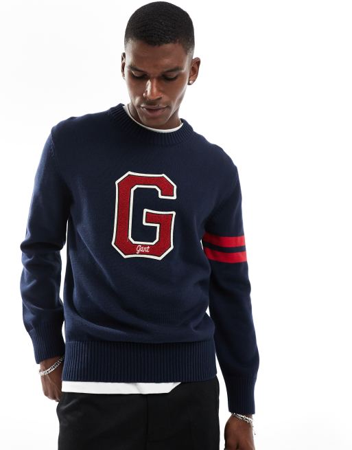 Gant Gebreide trui met ronde hals en varsity logo in marineblauw