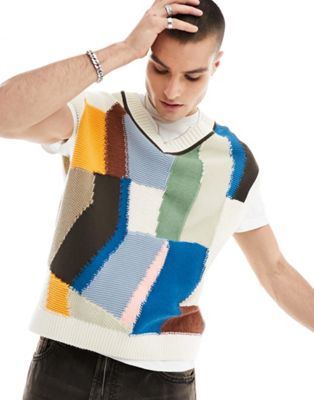 GANT geo art knit vest in cream