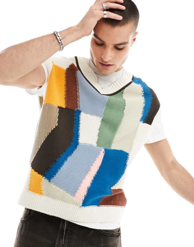 Gant - geo art knit vest in cream