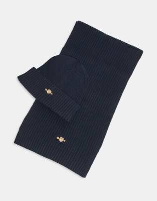 GANT - Geschenkset aus Strickmütze und Schal mit Zopfmuster in Blau