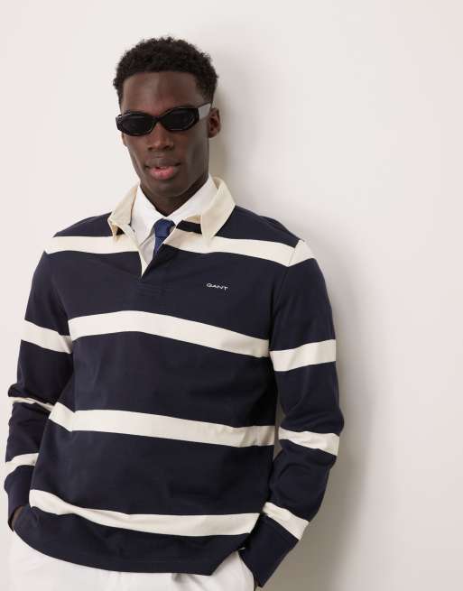 GANT - Gestreept rugby shirt met logo in marineblauw