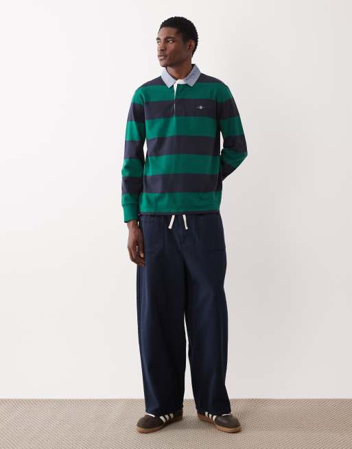 Gant - Gestreepte rugbytop met logo in groen en marineblauw, 2 van 5