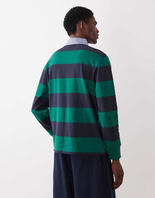 Gant - Gestreepte rugbytop met logo in groen en marineblauw, 3 van 5