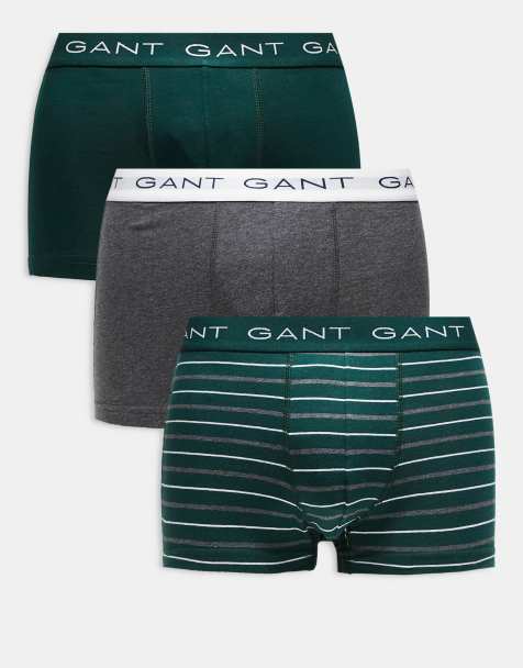 GANT – Gestreifte Unterhosen in Grün und Grau mit Logobund im 3er-Pack - view 1