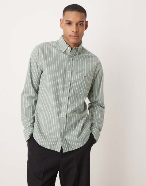 GANT – Gestreiftes Hemd aus gebürstetem Twill in Grün mit normalem Schnitt und Logo - view 1