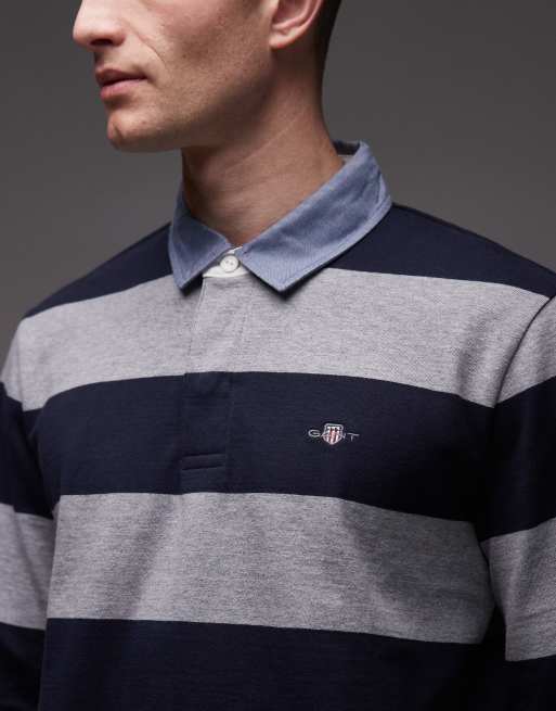 GANT – Gestreiftes Rugby-Polohemd aus Chambray in Grau und Marineblau, 5 von 5