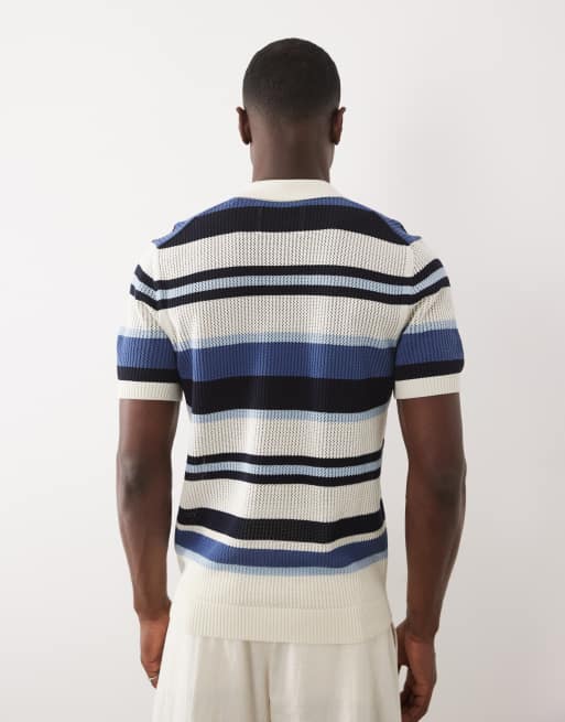 GANT – Gestreiftes, strukturiertes Polohemd in Blau mit durchgehender Knopfleiste, 3 von 5