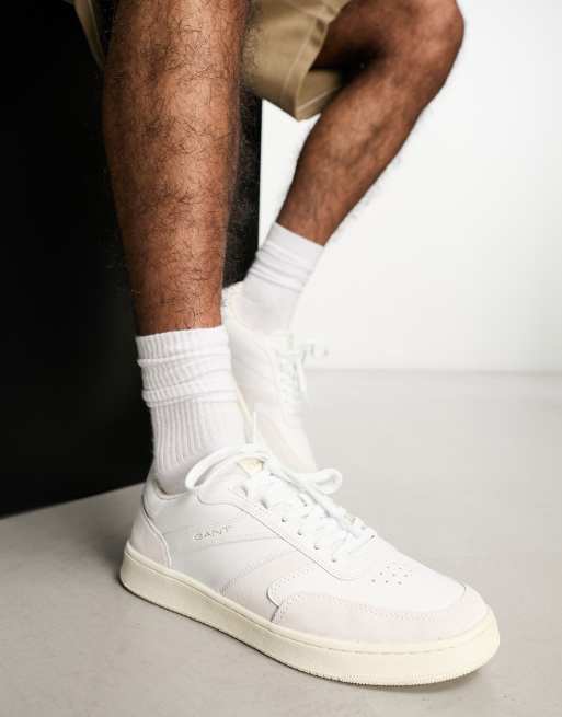GANT Goodpal leather trainer in white cream suede with logo