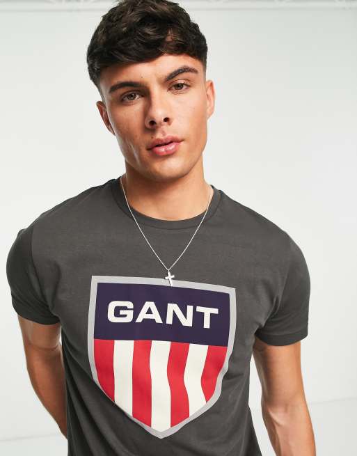 GANT - Grå T-shirt med retro-skjoldlogo, 3 af 4