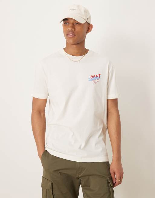 GANT – Gräddvit t-shirt med strandlogga och tryck baktill, 4 av 4