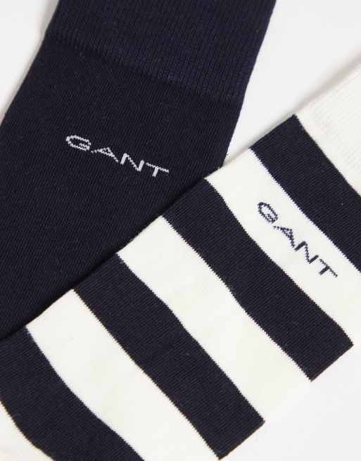 GANT – Gräddvita och randiga och enfärgade strumpor, 2-pack, 2 av 3
