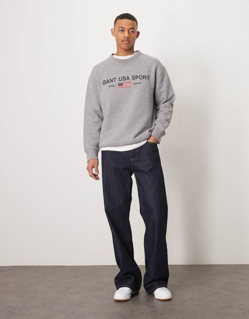 GANT – Gråmelerad sweatshirt med avslappnad passform och broderad USA Sport-logga, 2 av 4