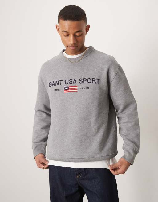 GANT - Gråmeleret sweatshirt i afslappet pasform med 