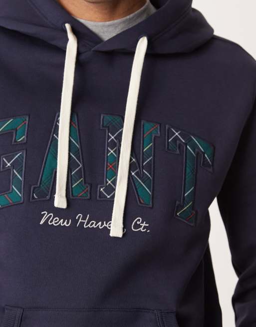 Gant – Granatowa bluza z kapturem z logo w szkocką kratę, 2 z 4