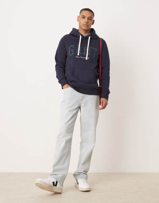 Gant – Granatowa bluza z kapturem z logo w szkocką kratę, 3 z 4