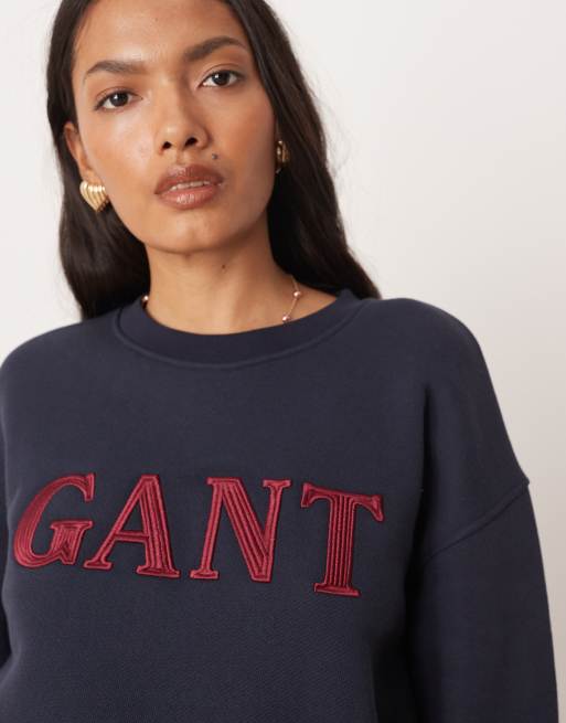 GANT – Granatowa bluza z okrągłym dekoltem i logo na piersi, 2 z 4
