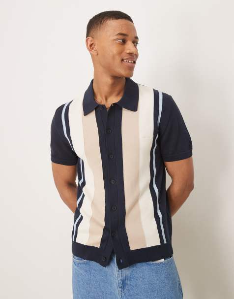 GANT logo short sleeve colorblocked button through cotton knit polo in navy