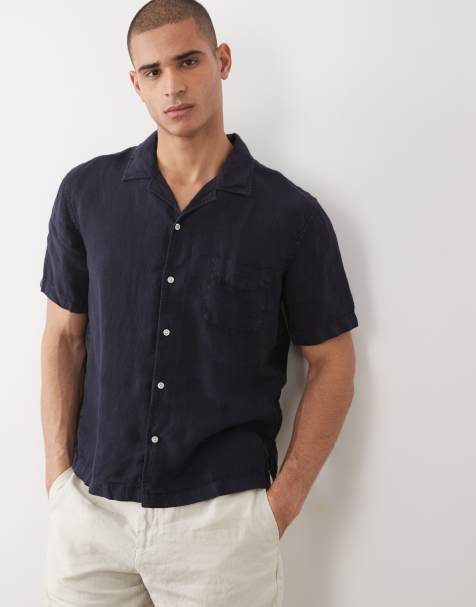 GANT – Granatowa lniana koszula garment dye z otwartym kołnierzykiem - view 1