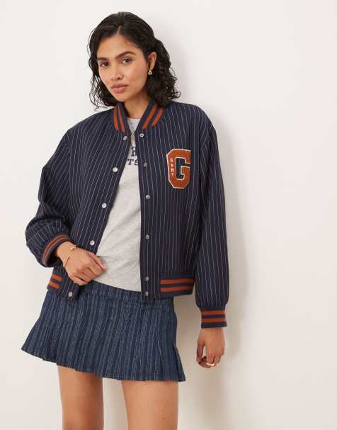 GANT pinstripe varsity bomber jacket in navy