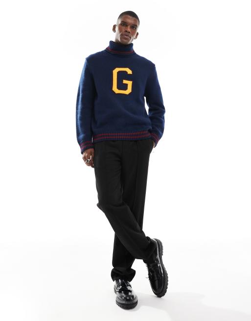 Gant – Granatowy dzianinowy sweter z golfem i logo w stylu uczelnianym, 4 z 5