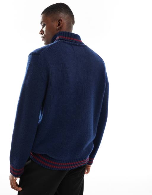 Gant – Granatowy dzianinowy sweter z golfem i logo w stylu uczelnianym, 5 z 5