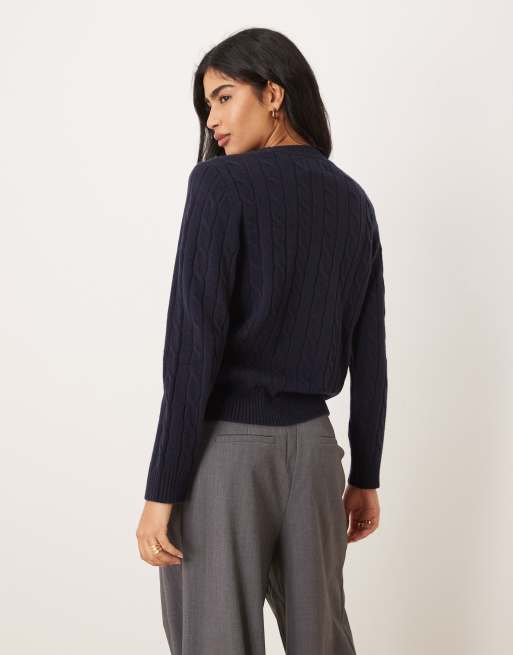 Gant – Granatowy sweter z owczej wełny o warkoczowym splocie, 2 z 4