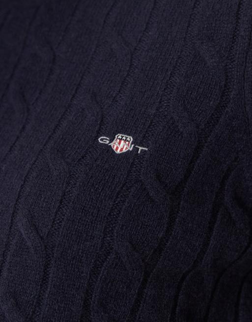 Gant – Granatowy sweter z owczej wełny o warkoczowym splocie, 3 z 4