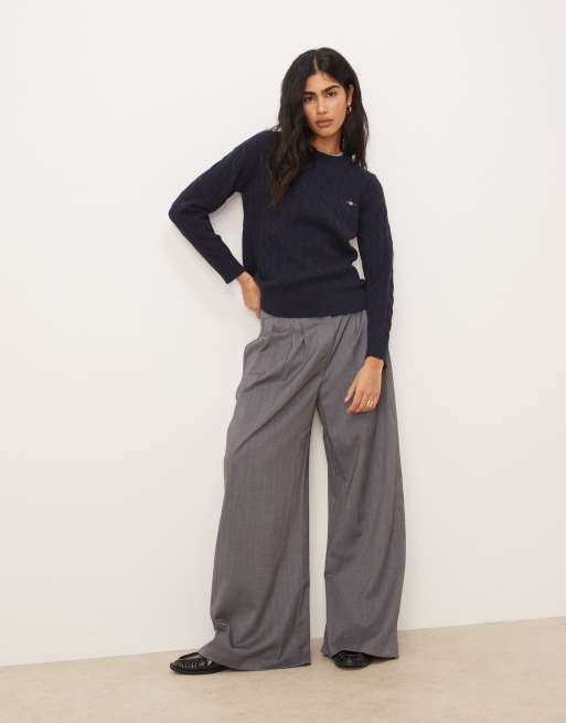 Gant – Granatowy sweter z owczej wełny o warkoczowym splocie, 4 z 4