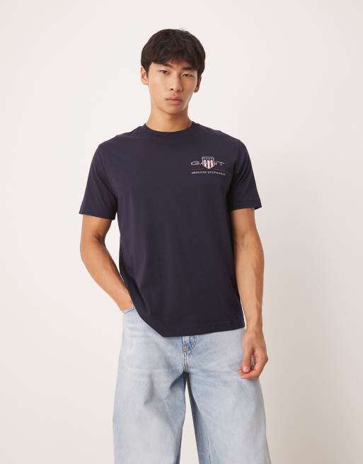 GANT – Granatowy T-shirt o regularnym kroju z małym logo, 4 z 4