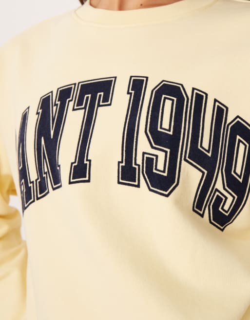 GANT graphic collegiate sweat in vanilla yellow, 2 of 4