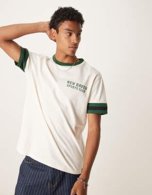 [Gant] GANT graphic ringer t-shirt in cream-White Chest 45-47 CREAM