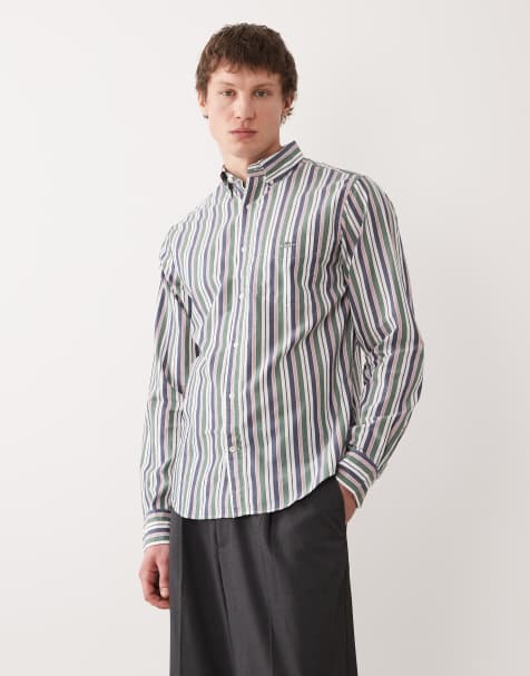GANT - Grøn elegant skjorte i poplin med striber og regular fit-pasform - view 1