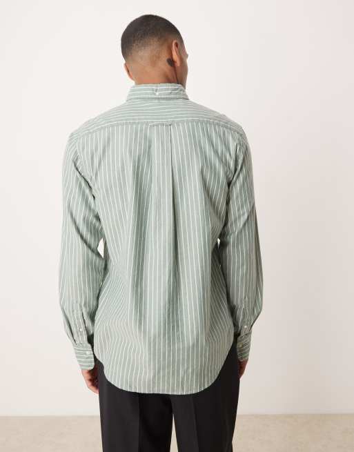 GANT – Grön, borstad skjorta i twill med regular fit, randigt mönster och logga, 4 av 4