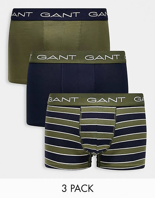 Gant – Gröna/marinblå, randiga trunks, 3-pack