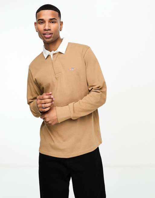 GANT – Gruba bluza w beżowym odcieniu khaki w stylu rugby z logo z tarczą