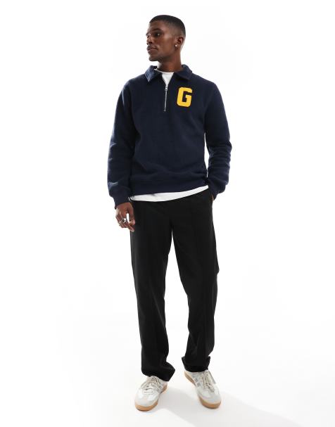 GANT half zip fleece jumper with varsity logo in navy - view 1