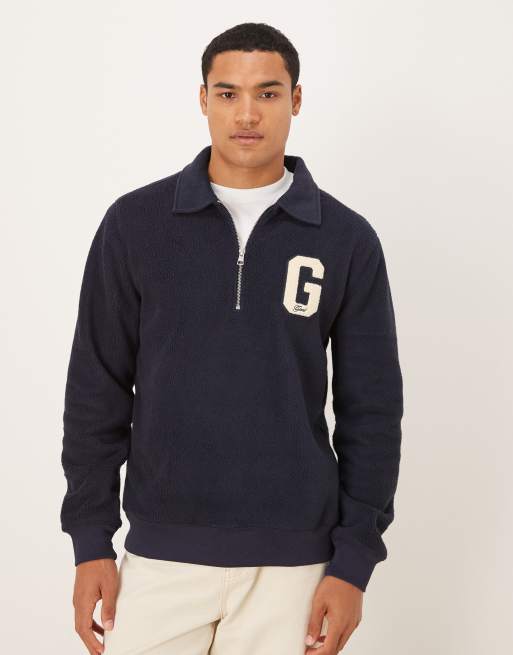 GANT half zip fleece sweater with varsity G logo in navy