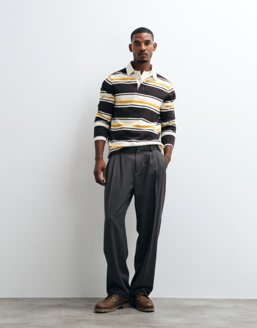GANT heavyweight striped rugby polo in brown, 3 of 5
