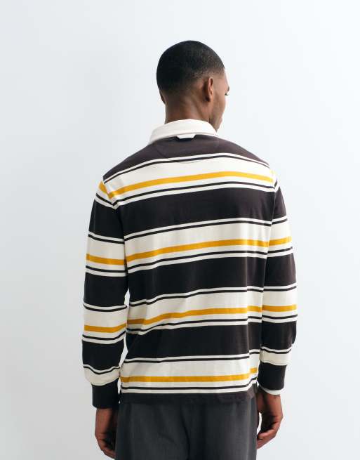 GANT heavyweight striped rugby polo in brown, 5 of 5