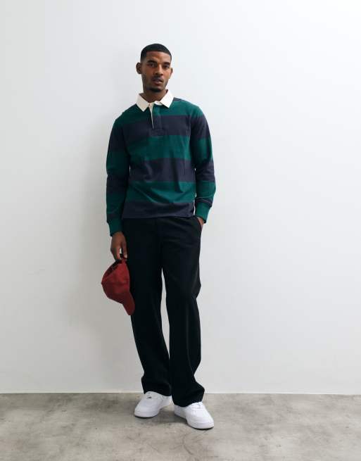 GANT heavyweight striped rugby polo in dark green, 2 of 5