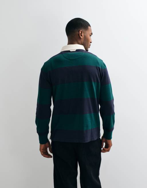 GANT heavyweight striped rugby polo in dark green, 3 of 5