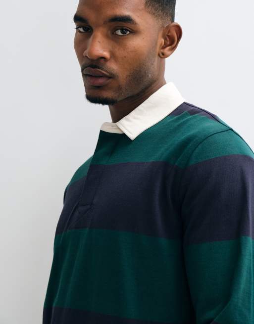 GANT heavyweight striped rugby polo in dark green, 4 of 5