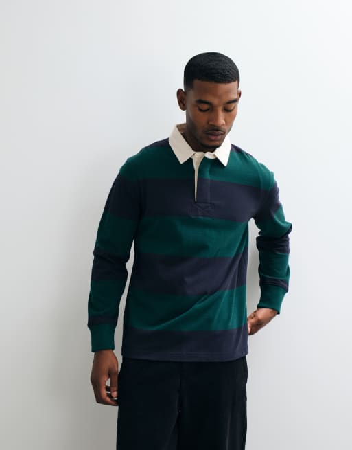 GANT heavyweight striped rugby polo in dark green, 5 of 5