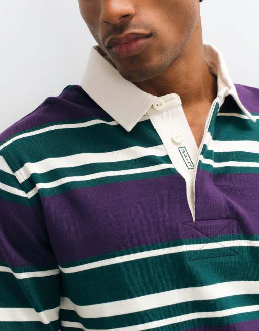 GANT heavyweight striped rugby polo in mid blue and green, 2 of 5