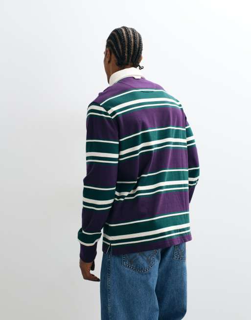 GANT heavyweight striped rugby polo in mid blue and green, 5 of 5