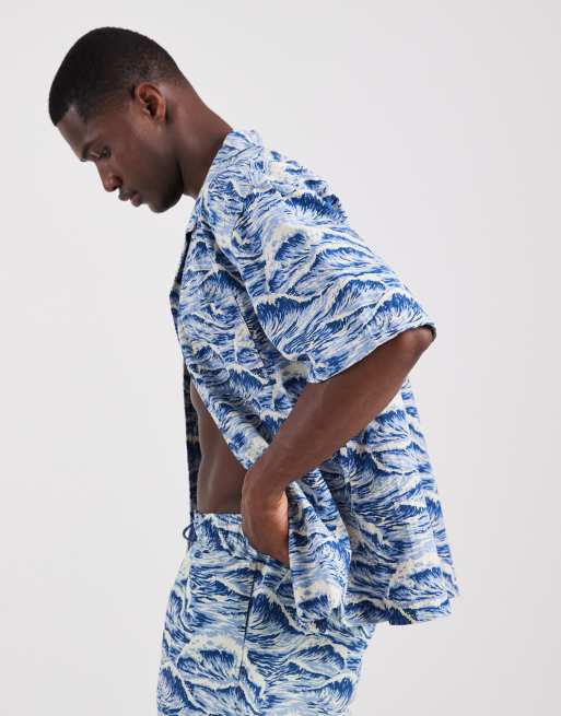GANT – Hemd mit Reverskragen und Wellenmuster in Vintage-Blau, Kombiteil, 3 von 5